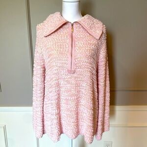 Soft Surroundings Women's Dreamy Pullover Quarter Zip Sweater Bubble Pink XL